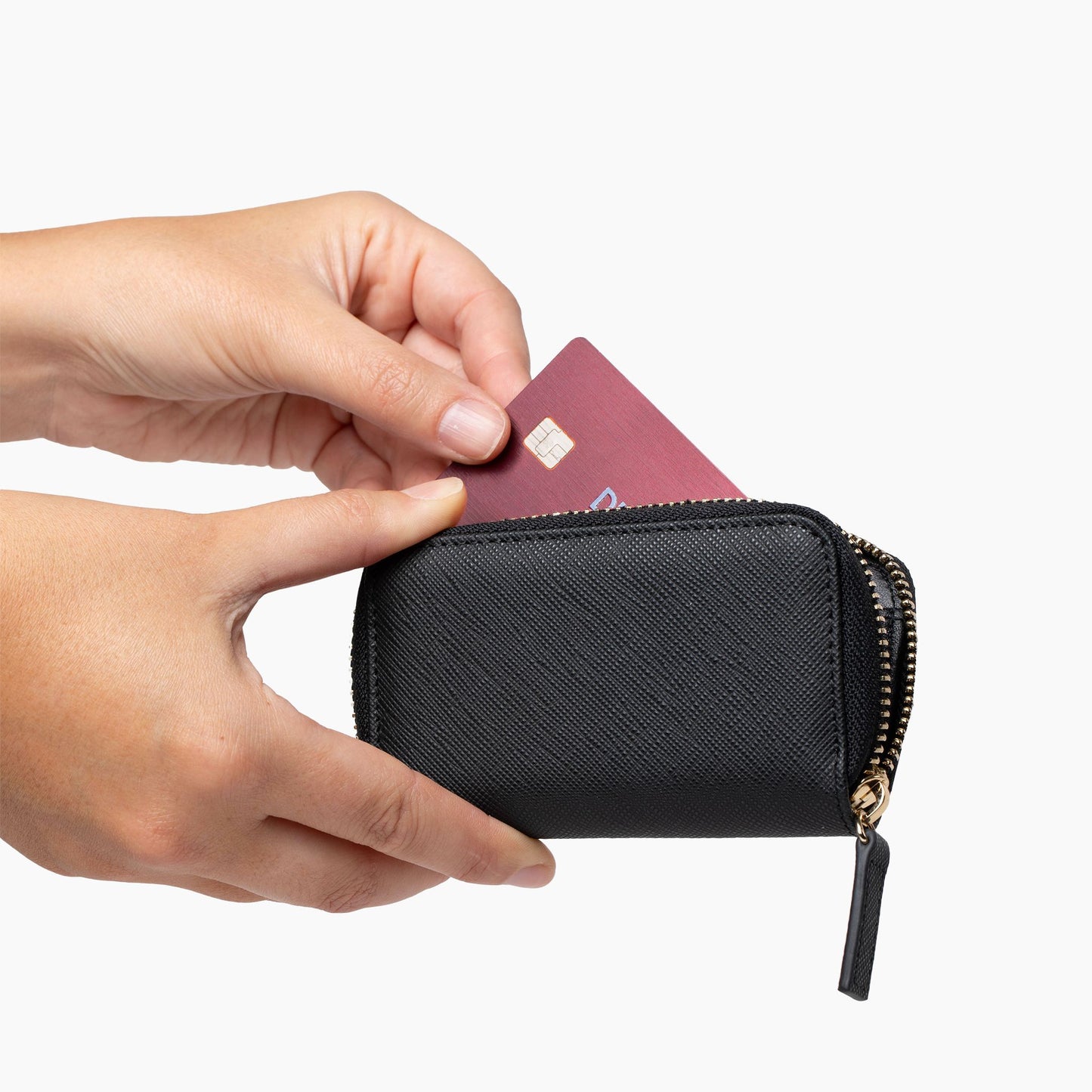 Mini Zippered Saffiano Leather Wallet (Leather Interior)