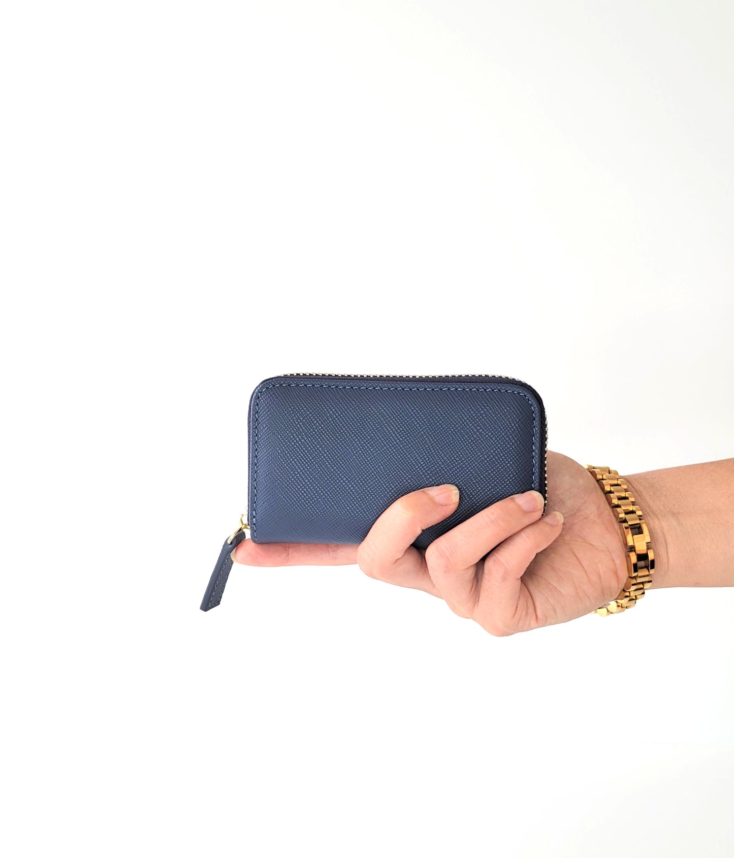 Mini Zippered Saffiano Leather Wallet (Leather Interior)